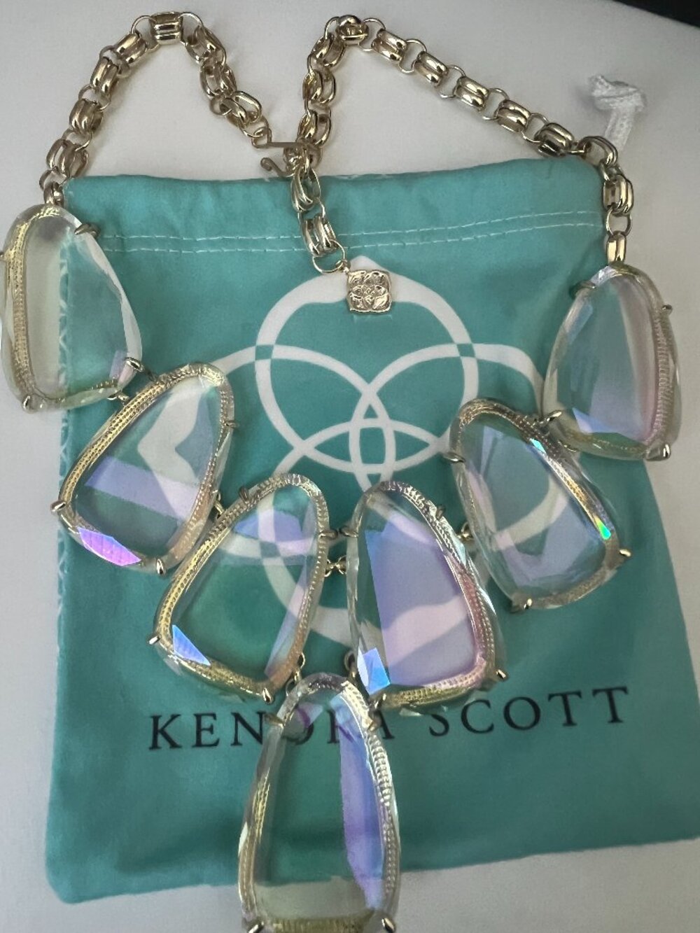 Kendra Scott Harlow Statement Iridescent Clear Crystal Adjustable Necklace 18"